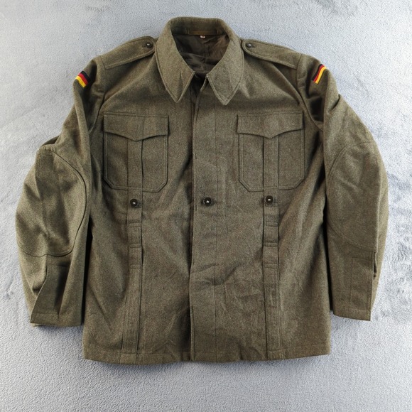 Vintage 80s German Military Field Jacket Mens Large Green Wool Bundeswehr Coat - Picture 2 of 10